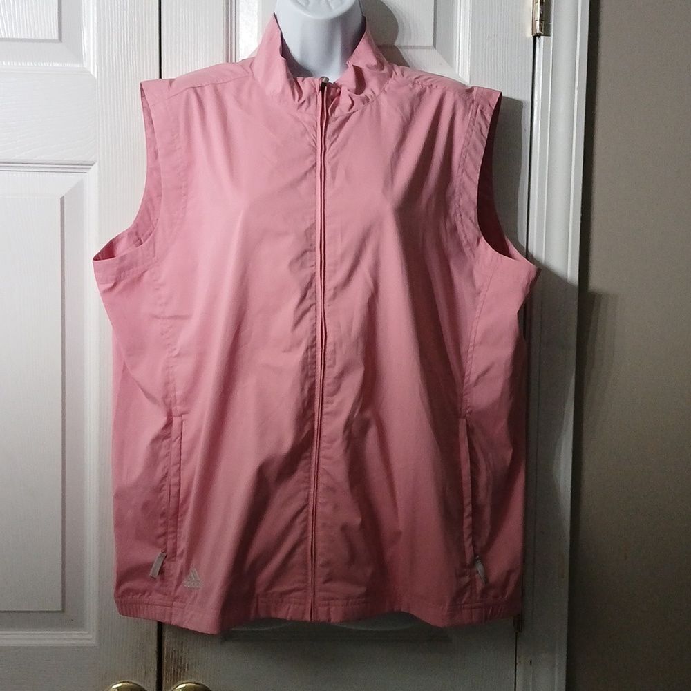 Adidas pink lightweight climaproof Wind zip up vest with zipper pockets  Sz XL